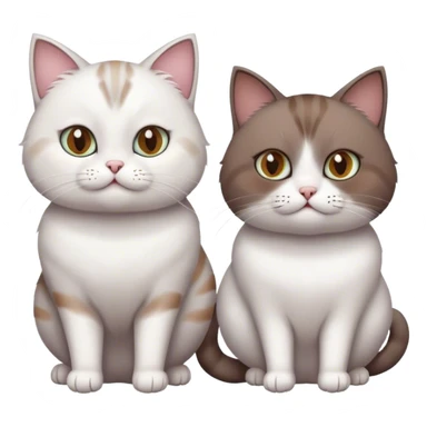 Two cats, the first one is fat and white body with different eyes color, another one is slim and have brown and gray and white. sticker