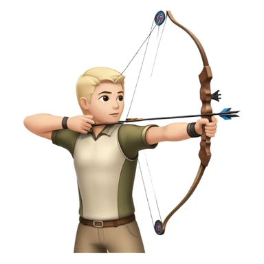 An archer pulling back a bowstring, aiming at a target in the distance. The target features concentric rings, and the scene conveys focus and precision. The background captures the essence of an outdoor archery range, highlighting skill and concentration in the sport. sticker