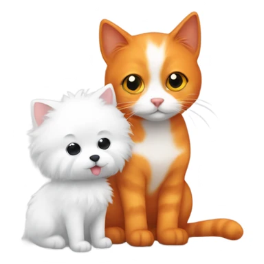 Orange cat and small white fluffy dog cuddling sticker