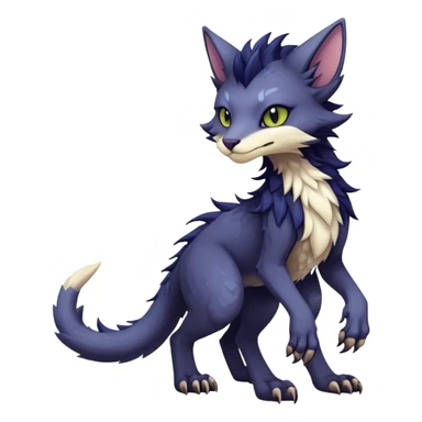 Kawaii dark edgy fantasy ethereal feline-vernid-sergal-fursona animal creature with a tufted tail full body sticker