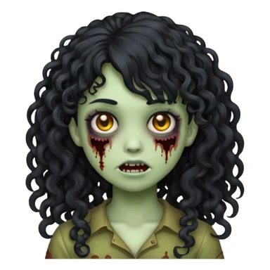 Emoji garota zombie com cabelo preto cacheado longo com franja cacheada sem volume sticker