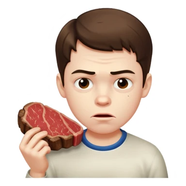 мальчик ест стейк и ему не нравится sticker