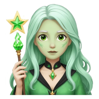 Woman with green skin color with white color long hair and carrying a magic wand sticker
