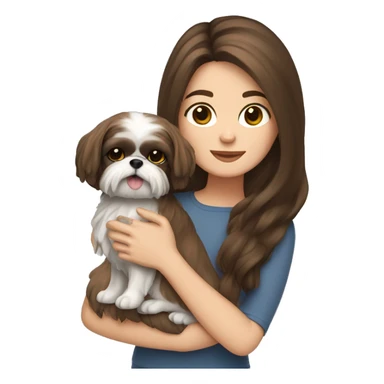 Young brunette hair woman with a shih tzu in her arms long hair sticker