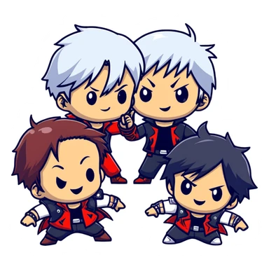 Cute chibi Devil May Cry characters, big heads, small bodies, childlike proportions sticker
