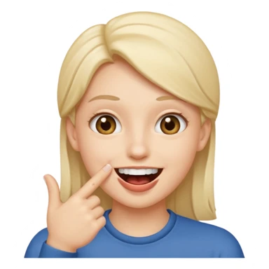 A smiling face with open mouth and taking is finger inside mouth sticker