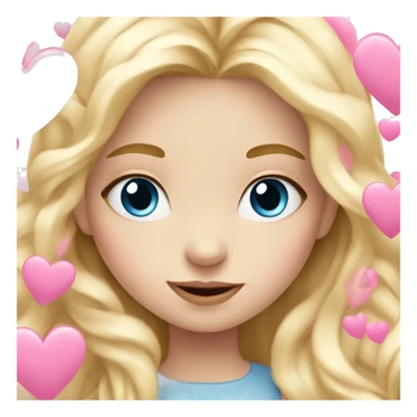 white little girl blue eyes very long blond hair surrounded by pink hearts  sticker