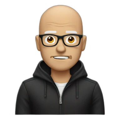 Angry bald man glasses, black jacket sticker