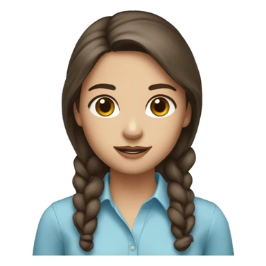 Pretty lady with light brown eyes and dark brown hair with a light blue shirt on sticker