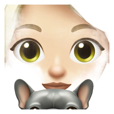 Medium length blonde hair fair skin green eyed woman with blue gray French bulldog  sticker