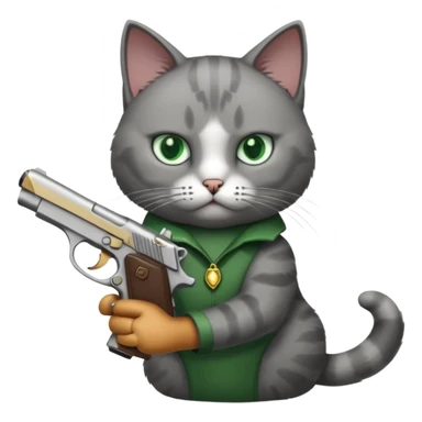 Cat with a pistol sticker