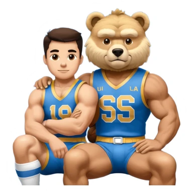 Can you create a emoji of threw Nebraska Cornhusker mascot sitting on top of the UCLA Bruin mascot sticker