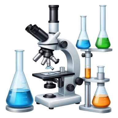 laboratory equipment set with beakers, test tubes, and microscope sticker