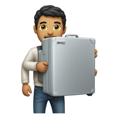 Mexican male carrying a refrigerator sticker