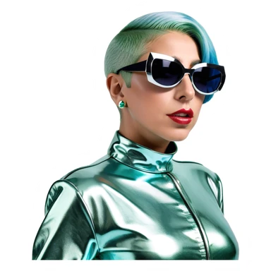 Lady GaGa with a blue buzz all sticker