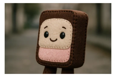 cute ice cream sandwich, plush toy style, stitched details, gentle colors sticker