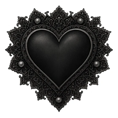 gothic style heart with a lace border and pearls, black and silver colors, transparent background sticker