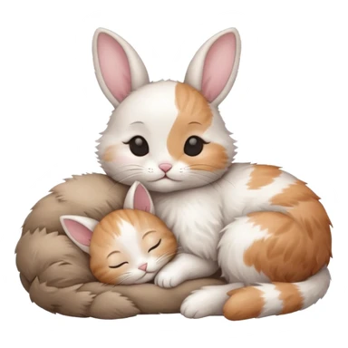 A little kitten sleeping next to a sweet rabbit  sticker