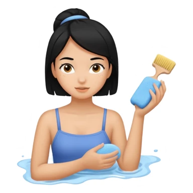 Girl with black hair scrubbing her body  sticker