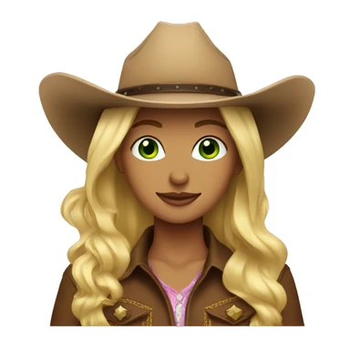 Blonde cowgirl with green eyes and a brown cowboy hat sticker