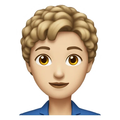 white woman brown short hair and blue blazer sticker