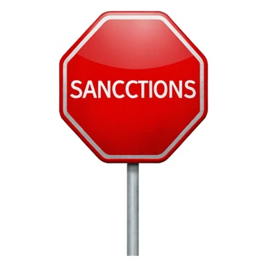 red, road sign, hexagonal, with the inscription SANCTIONS sticker