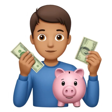 A young guy puts money in a piggy bank. sticker