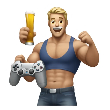 Muscular white man cheering with a PlayStation controller in his hand and a beer in his hand sticker