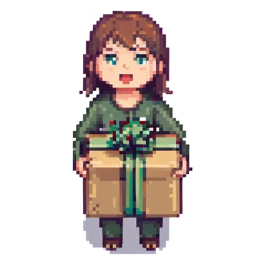 pixel art shocked person with package, simple pixel graphics, clear facial expression sticker
