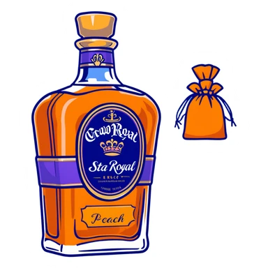 Crown Royal Peach whisky bottle with orange bag sticker