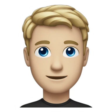 white man, black shirt with white filled 5 pointed star, white cuffs, blue eyes sticker