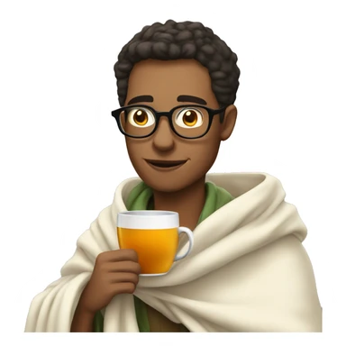 a guy in glasses drinking tea in a blanket sticker