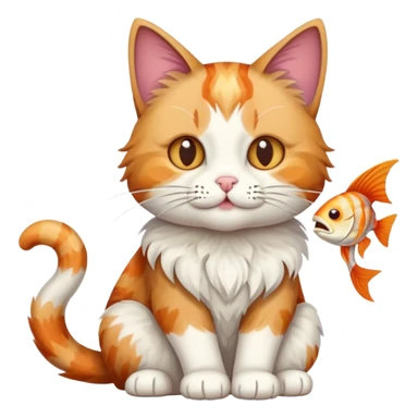 cat full body sitting with fish bones in mouth sticker