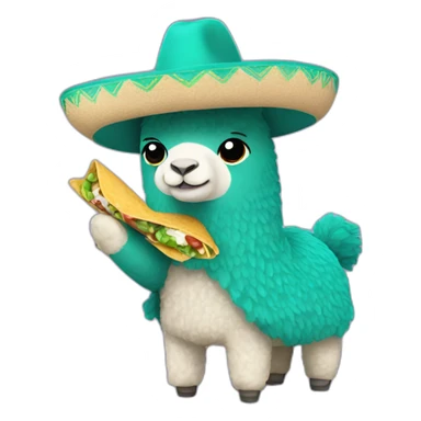 teal alpaca with sombrero eating a burrito sticker