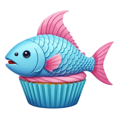 the flat side view of a fictional cup cake fish (fish with cup cake body, NOT a fish on a cupcake) sticker