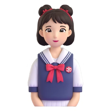 Extremely cute Japanese schoolgirl with high bun hairstyle wearing traditional sailor school uniform sticker