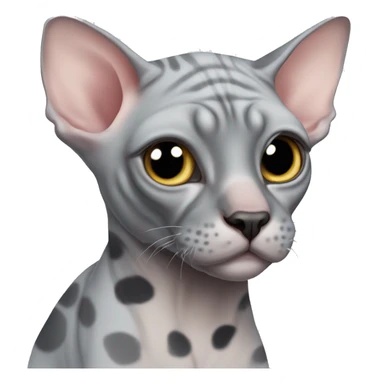 A chubby gray sphynx cat with black spots sticker