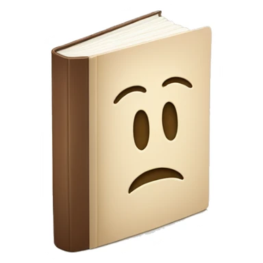 An open, hardcover book, depicted with a beige cover.  sticker