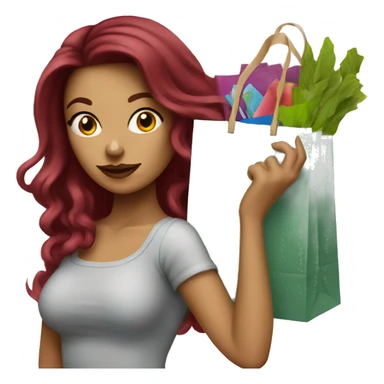 Beautiful tattooed burgundy long haired woman carrying a lot of shopping bags sticker