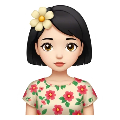 cute young girl, with short black hair and flower blouse sticker
