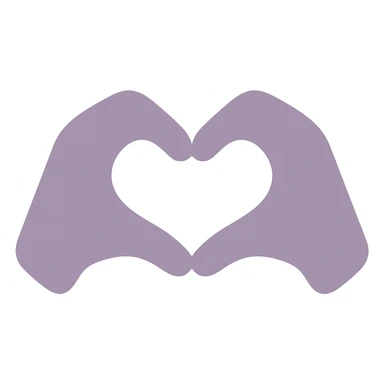 Make the hands more realistic while keeping the dull purple color-filled style, hands with soft edges forming a heart shape, maintain transparent background. sticker
