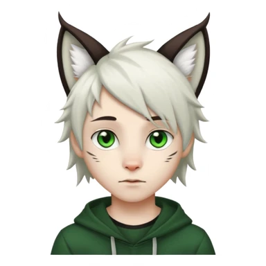 White cute boy with dark brown emo-style hair and white lynx ears sticker