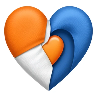 Half dark blue half orange heart split vertically, a white gauze bandage wrapped around the entire heart sticker