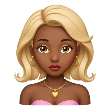 darkskin female with eyebrows that are naturally shaped and frame eyes well, eyes that are almond-shaped with defined lashes. nd lips are full with a defined cupid’s bow, add also a septum piercing that adds an edgy, stylish flair. a middle-part, honey blonde bust-down with laid baby hairs sticker