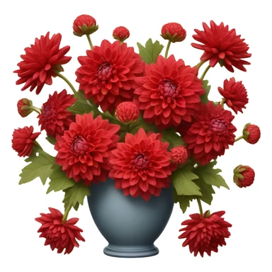 A Parisian-inspired setting with a bouquet of red dahlias in a ceramic vase sticker