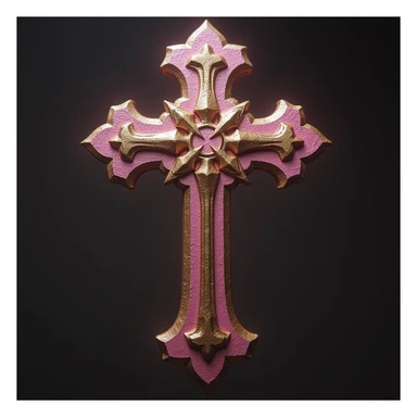 realistic gothic cross, pink and gold, photorealistic style, no background sticker
