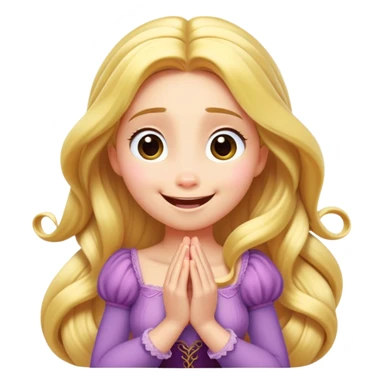 Cinematic Playful Rapunzel Portrait Emoji, Giggling as Pascal sits atop her head, hands cupped over her mouth in a moment of pure joy, her radiance shining through, utterly enchanting! sticker