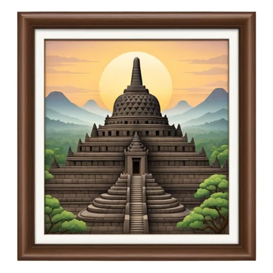 Cinematic Realistic Borobudur Landmark Emoji, showcasing the majestic ancient Buddhist temple rendered with intricate textures and serene, historic lighting. sticker