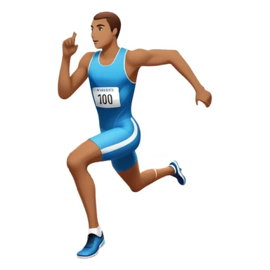 An icon symbolizing The background with track of a large stadium with cheering crowds, a digital timer, and a clear blue sky. professional running: a dynamic sprinting athlete in motion on a track, leaving motion lines behind. Transparent background emphasizes speed, endurance, and competition.  sticker