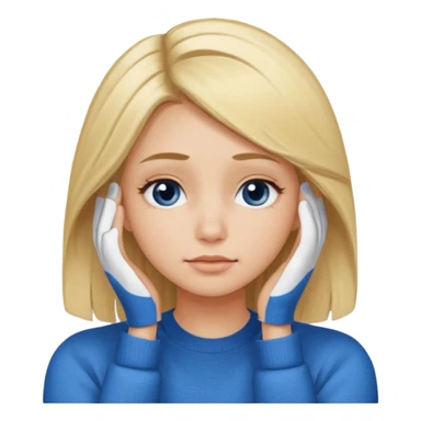 Girl massaging her head with blonde hair with anti-dark circles patches dressed in a blue sweater sticker